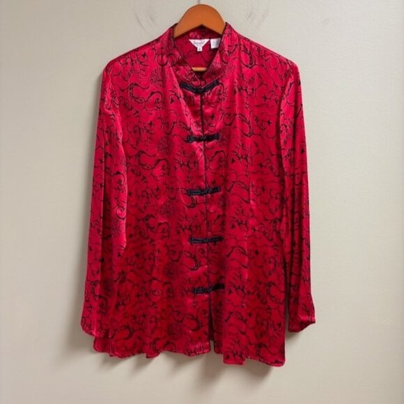 Vintage Dorman Womens 100% Silk Asian Design Button Blouse Top Size XL Lagenlook - Picture 1 of 9